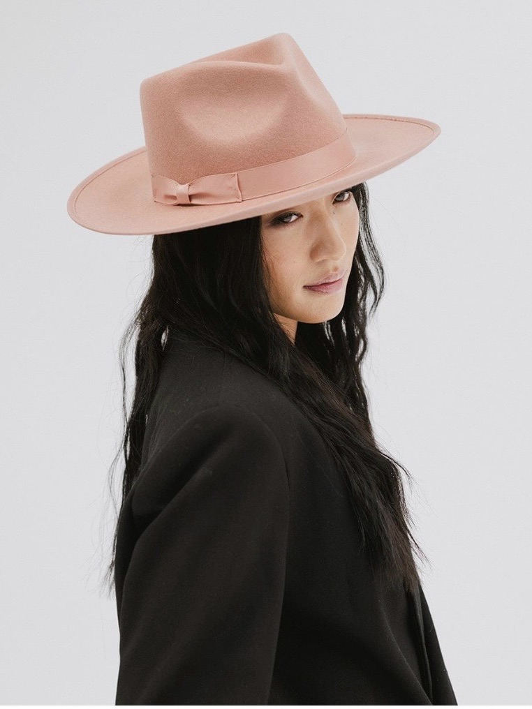 Gigi Pip Wide-Brim Felt Hat In Dusty Pink